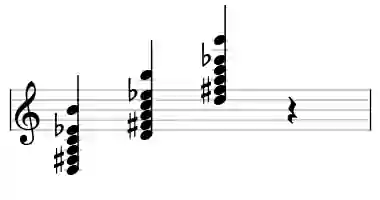 Sheet music of D 13b9 in three octaves